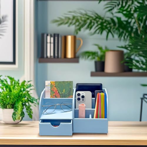 Black Leather Desk Organizer Pen Holder Storage Box P542