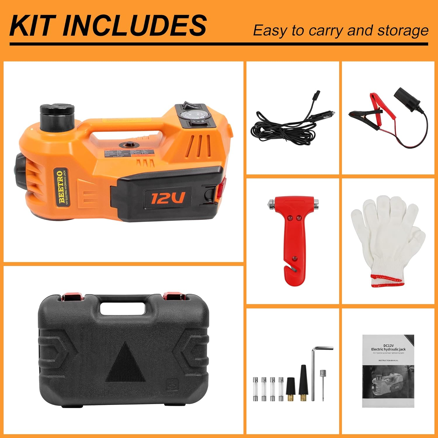 3 in 1 Electric Hydraulic Car Jack with Tire Inflator Pump, 5T (11000 lbs), DC 12V, Lifting Range 6-17.7 inch R5819