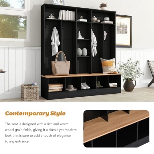 White Hall Tree with Shoe Storage Bench and Coat Rack L4162
