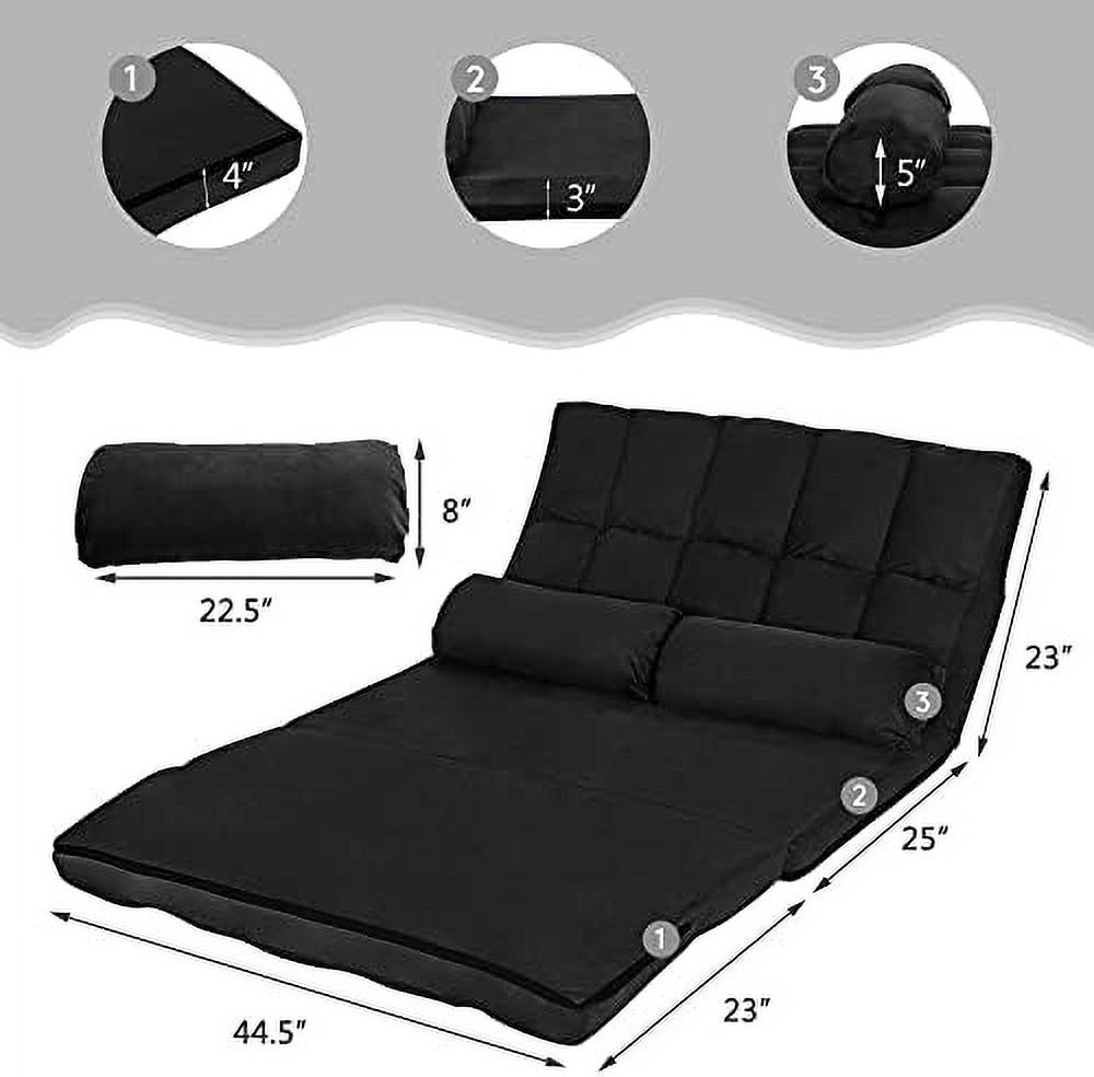 Foldable Floor Sofa with 2 Pillows & Suede Cloth Cover M354