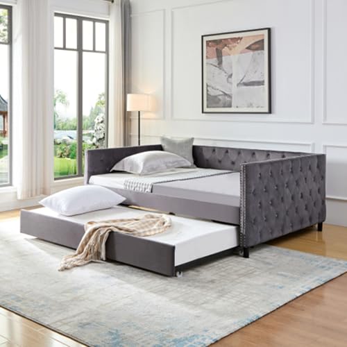 Beige Velvet 1-Seater Convertible Sofa Bed Q554
