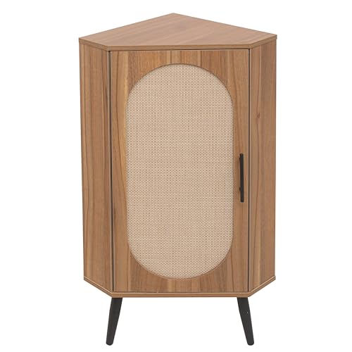 Boho Corner Storage Cabinet with Rattan Doors & Adjustable Shelves V28287