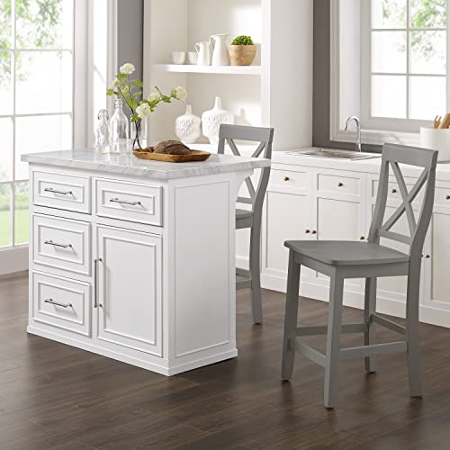 White Faux Marble Top Kitchen Island W448747