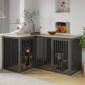 79.1" Large Double Dog Crate with Dividers and Double Doors (Black Gray) M604