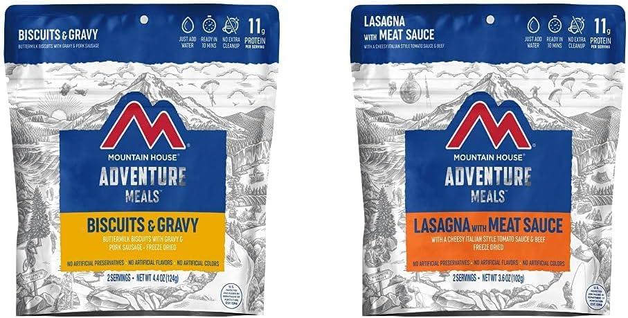Freeze Dried Biscuits & Gravy and Lasagna with Meat Sauce, 2 Servings Each Z71710