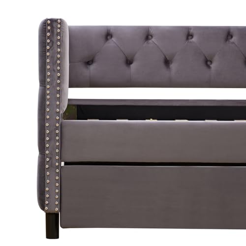 Beige Velvet 1-Seater Convertible Sofa Bed Q554