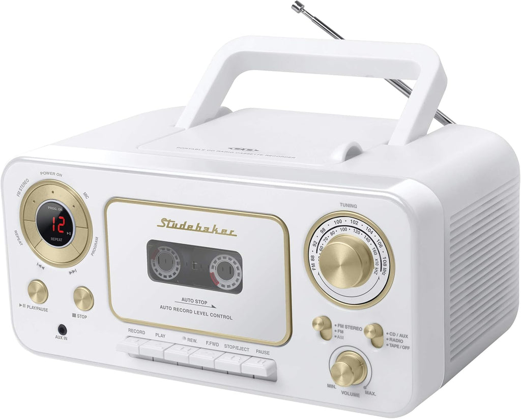 Portable Stereo CD Player with AM/FM Radio and Cassette Player in Red and Silver J32923