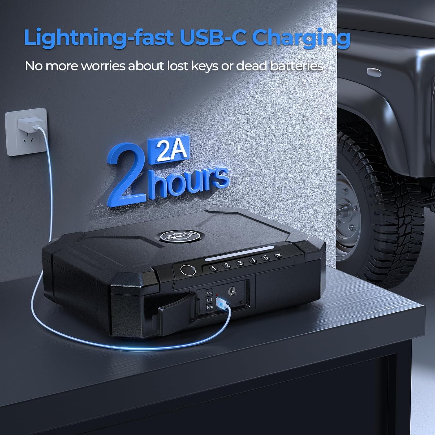 Biometric Fingerprint Gun Safe with USB-C Charging and Interior Light K1657