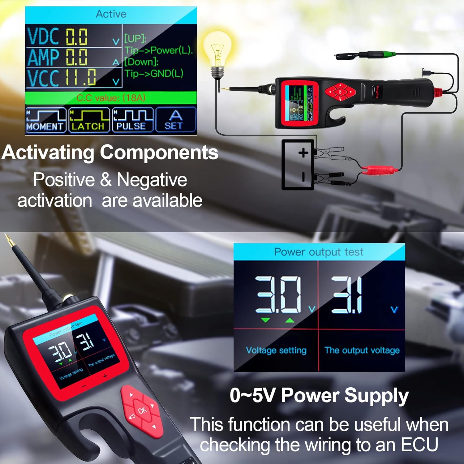 Automotive Circuit Tester Power Circuit Probe Kit 9~30V with 20ft Cable U864904