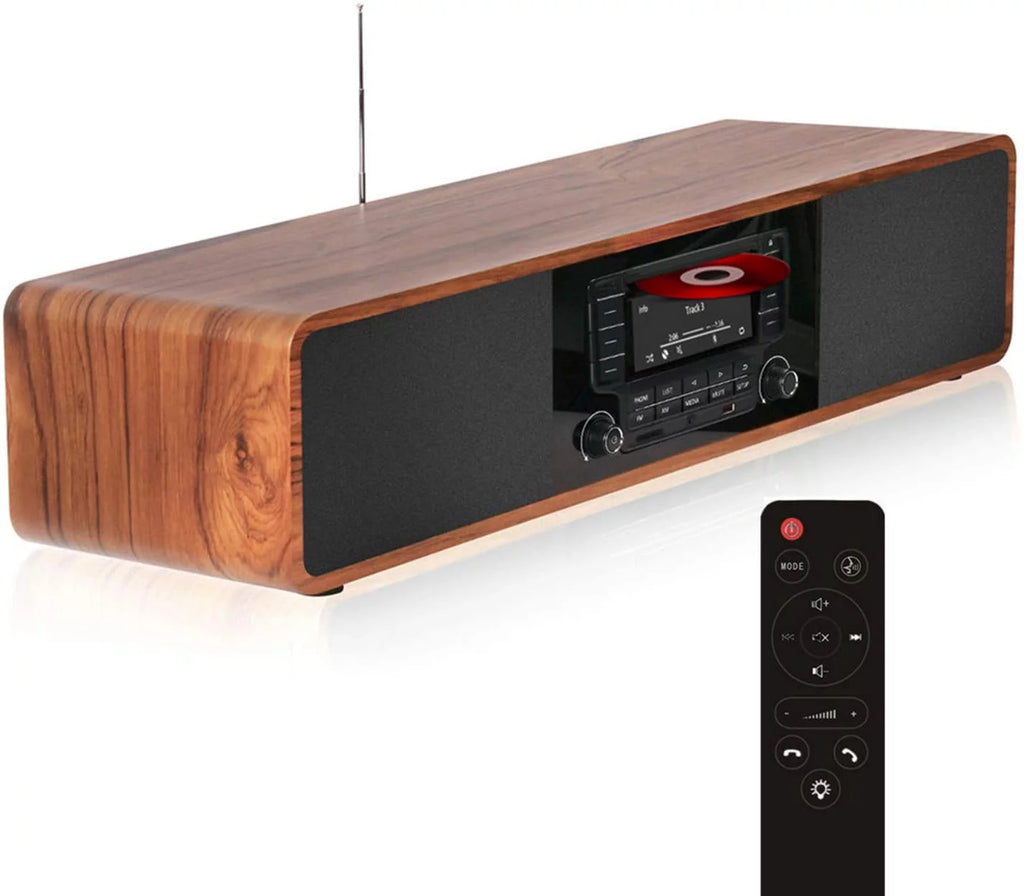CD Player with Bluetooth Stereo System Wooden Desktop Speakers FM USB V606