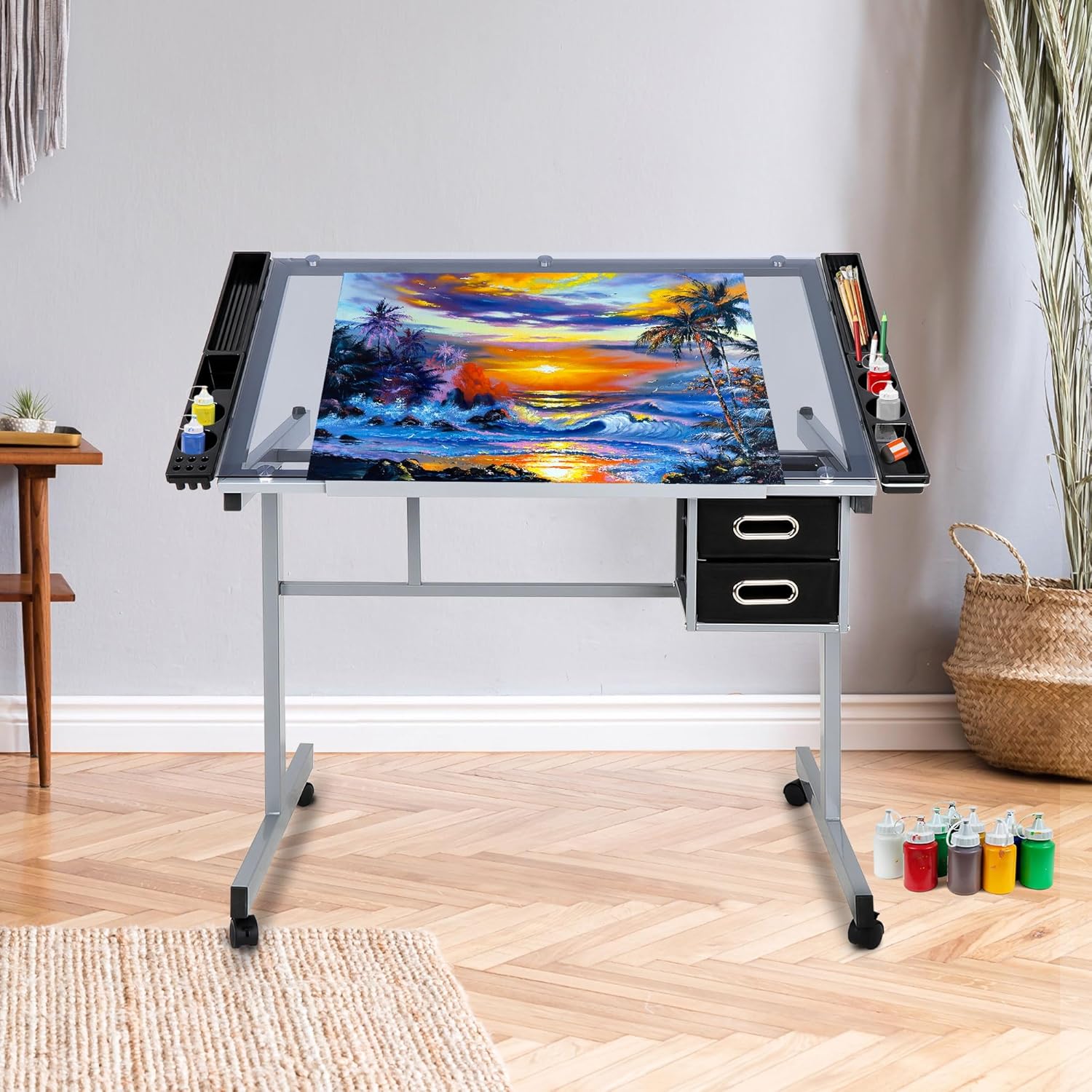 Height Adjustable Drafting Table with Storage Drawers and Wheels G800