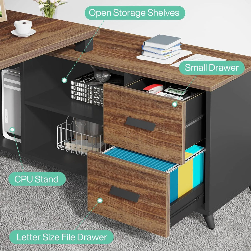 55 Inch L Shaped Desk with File Drawer Z9940