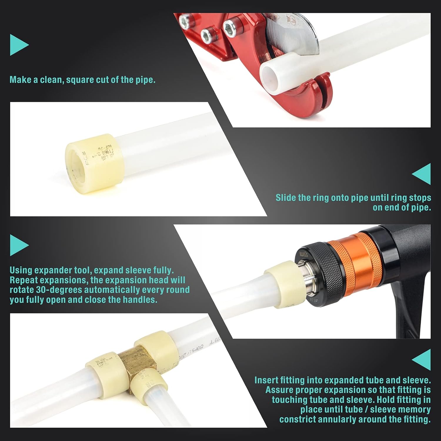 PEX-A Expander Tool Kit with Self-Rotary Expansion Heads 1/2,3/4 and 1-Inch I473