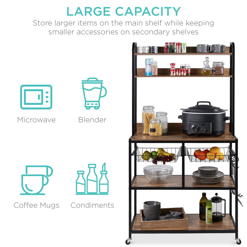 Brown Black Counter-Height Baker's Rack with Locking Wheels R31618