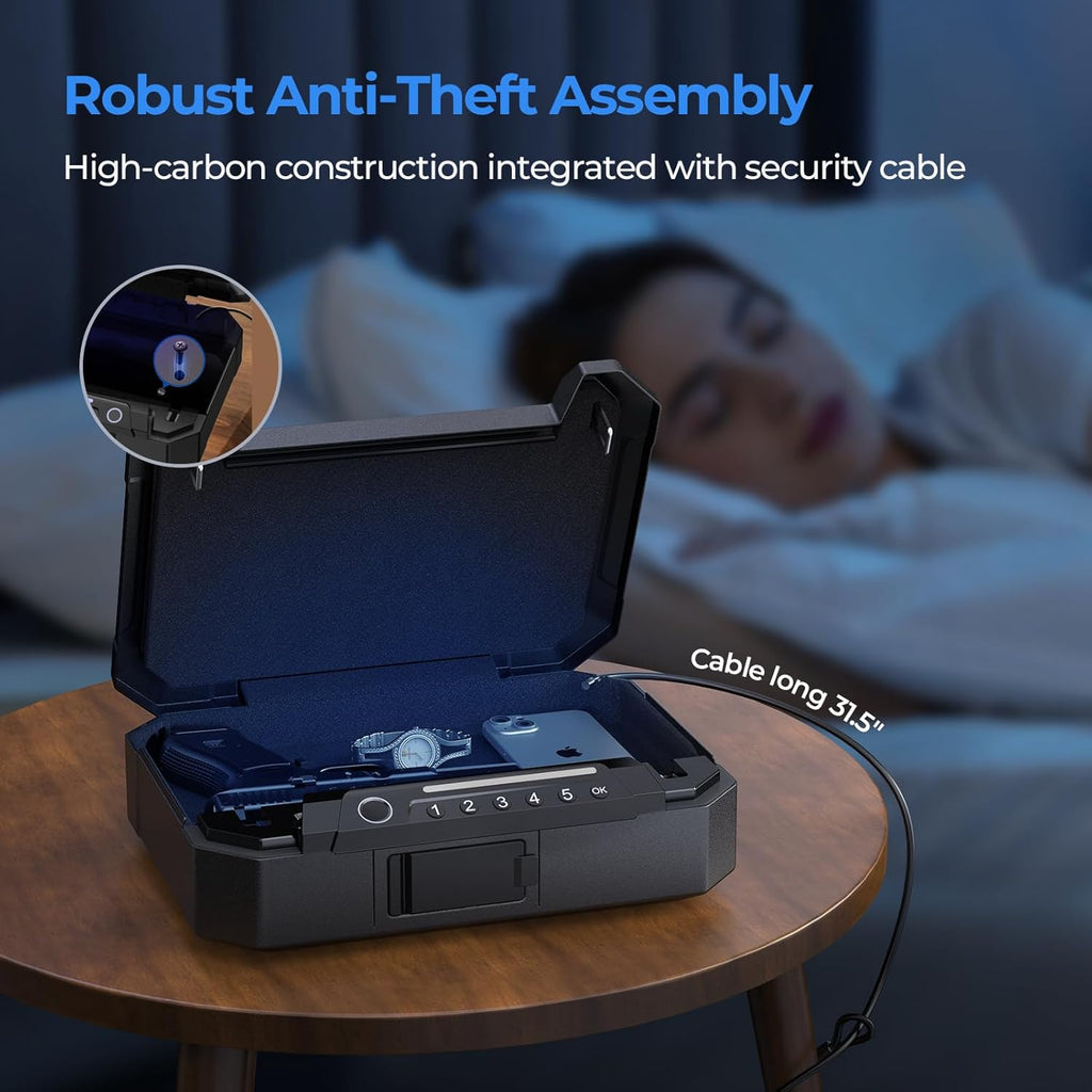 Biometric Fingerprint Gun Safe with USB-C Charging and Interior Light K1657