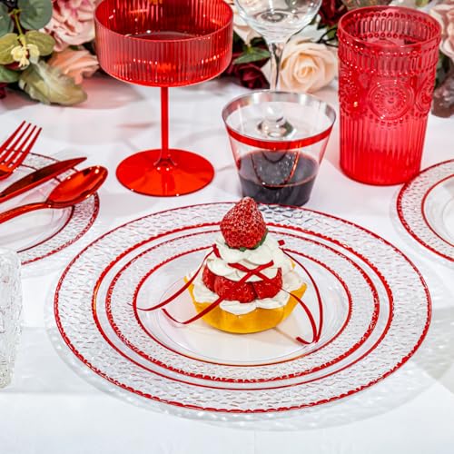 350PCS Clear Plastic Plates with Gold Trim Disposable Dinnerware Set S927728