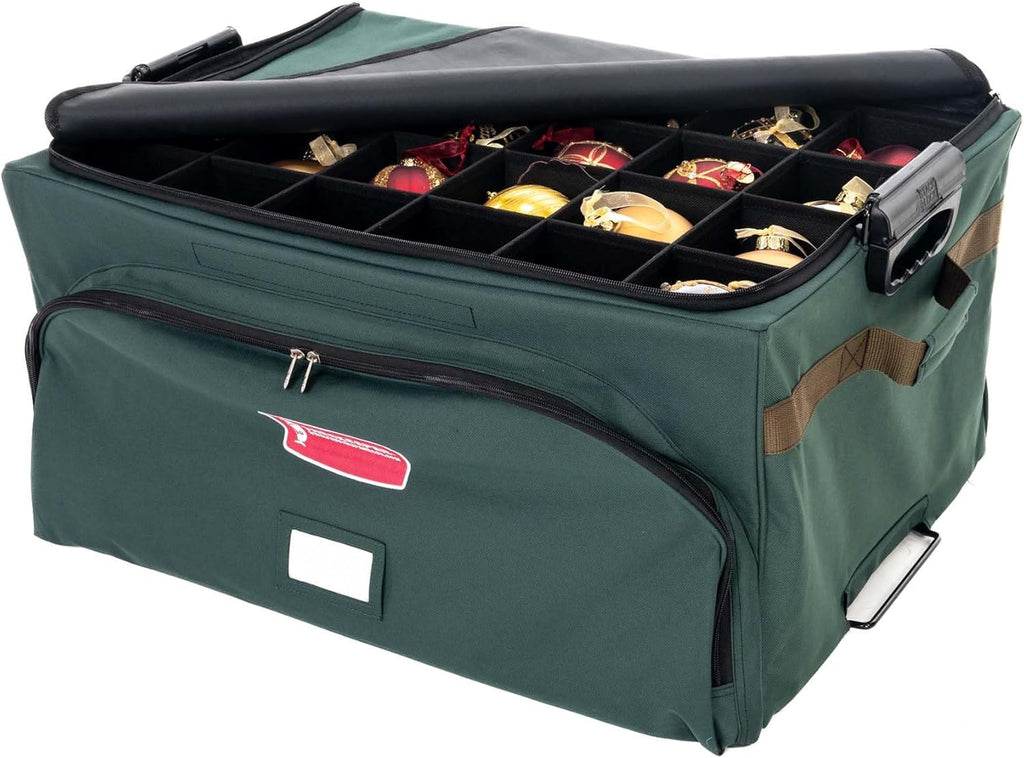 Green Christmas Ornament Storage Box with Dividers, Holds 72 Ornaments up to 4 Inches R26426