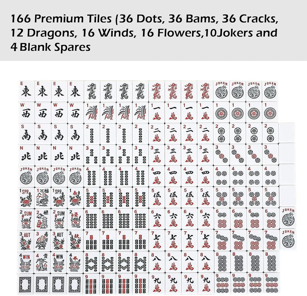 166 White Tiles Mahjong Set with Soft Bag and 4 Racks E40069