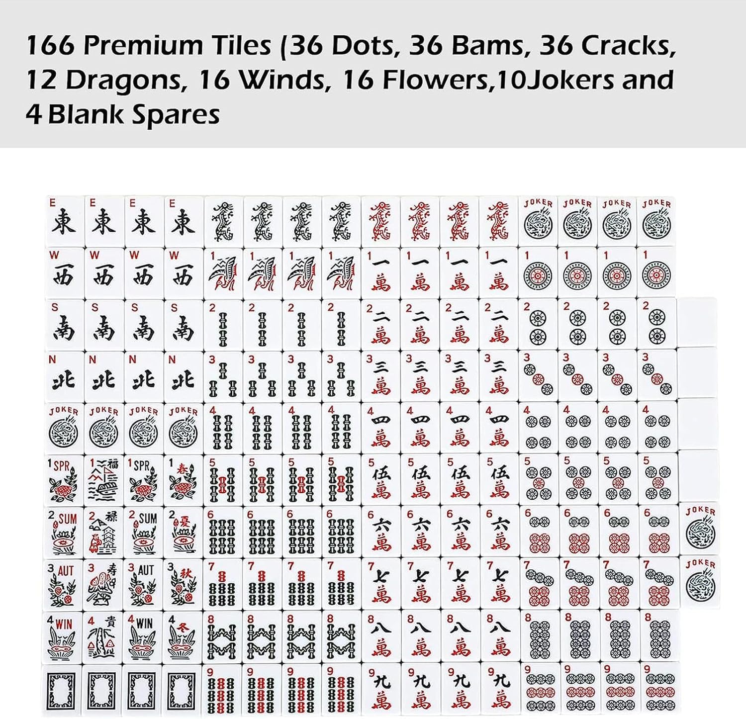 166 White Tiles Mahjong Set with Soft Bag and 4 Racks E40069