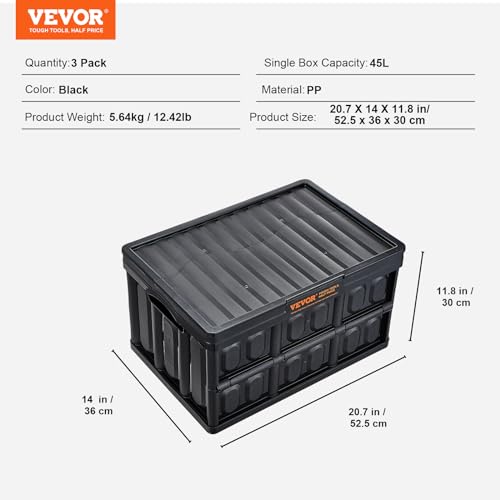 45L Collapsible Storage Bins with Lids 3 Packs Stackable Utility Crates with Handles Large Folding Containers S2671