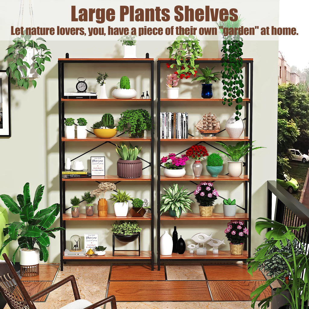 5 Shelf Rustic Wood and Metal Bookcase Y881