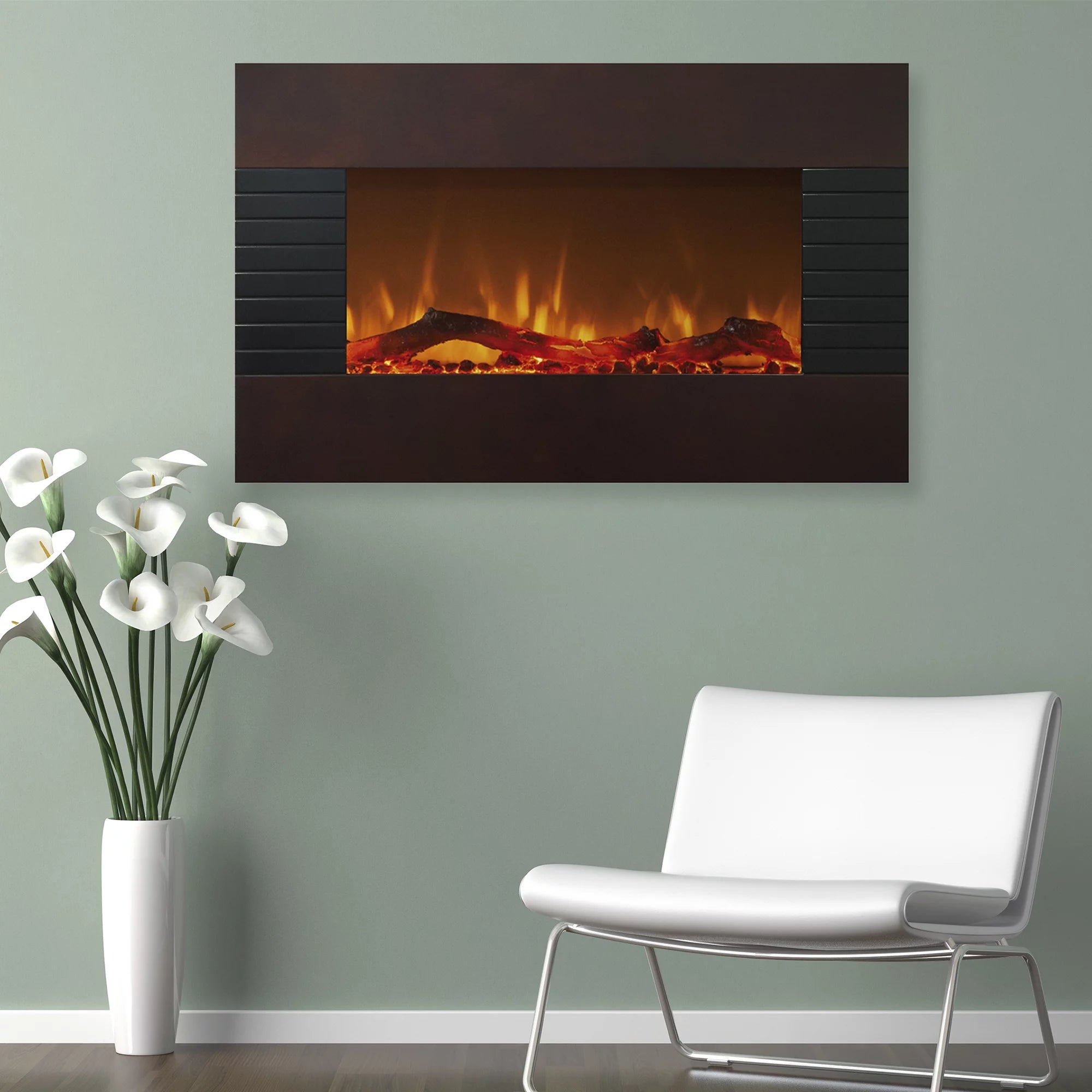 36" Mahogany Electric Fireplace with Wall Mount & Floor Stand B9839