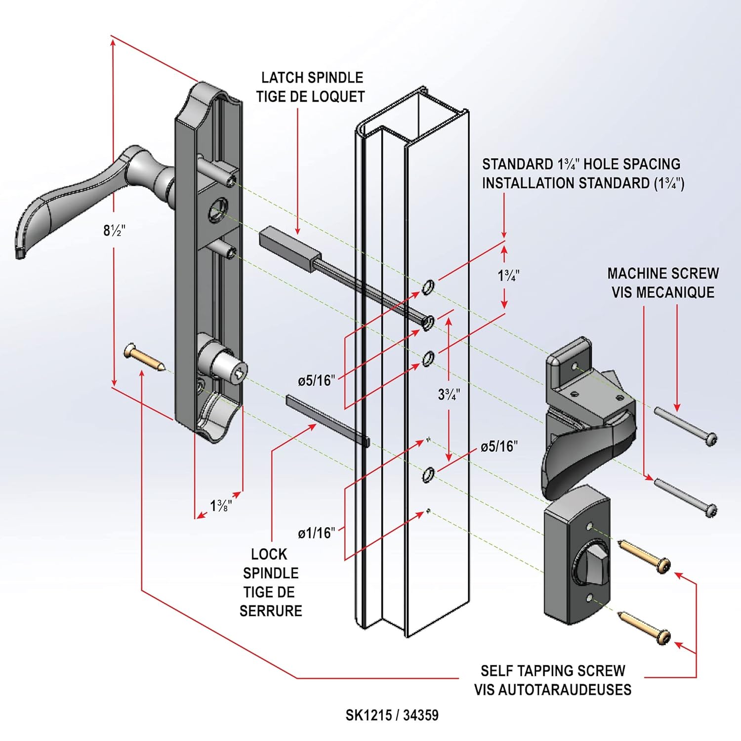 Lever Set for Storm and Screen Doors with Keyed Deadbolt, 2-Posts, Bright Brass Q58130