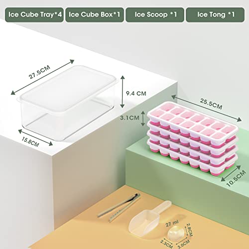 4 Pack Silicone Plastic Ice Cube Trays with Lid and Bin E5421