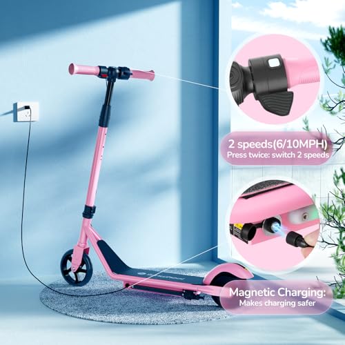 Electric Scooter with Adjustable Speed and Height, Colorful Lights, Double Brake Q874410