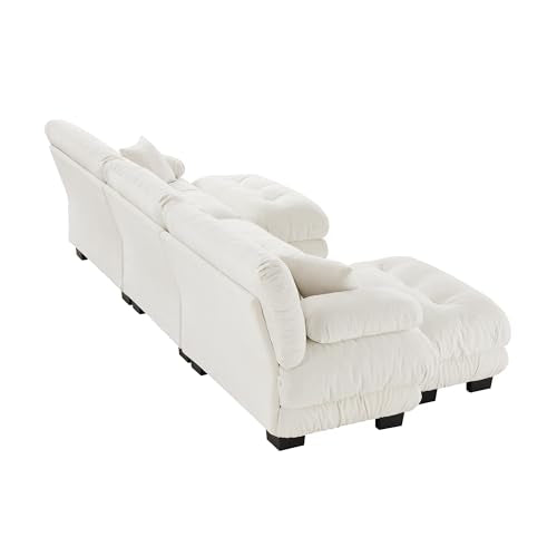 White Oversized Chenille Modular Sectional Sofa with 2 Ottomans E767