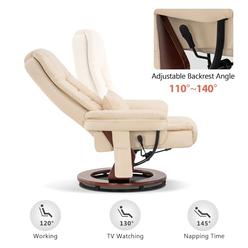 Cream White Faux Leather Recliner Chair with Ottoman W816036