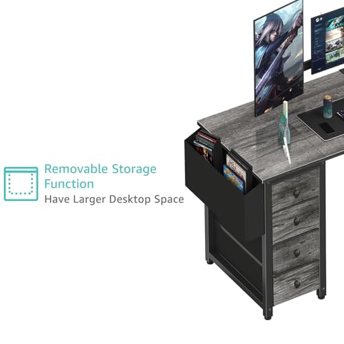 Black L Shaped Gaming Desk with Drawers & Storage Shelves, 47 Inch, Power Outlet L590214