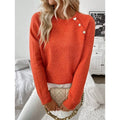 Casual Ladies Knitwear Diagonal Button Cotton Blends Spring Summer Long Sleeve Solid Color Daily Wear