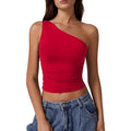 Summer  Women's   New Sleeveless One-Shoulder Solid Color Slim-Fit Sexy Navel Vest T-shirt