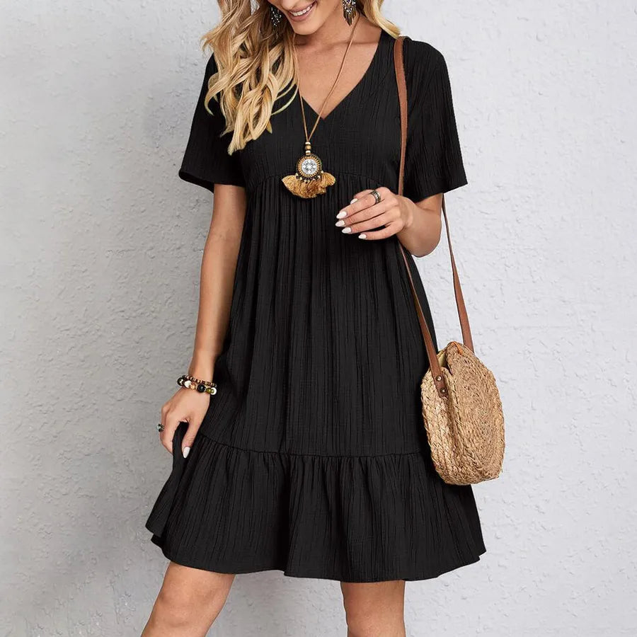 Women's T Shirt Dress Casual Elegant V Neck Short Sleeve Stripe Above Knee Daily