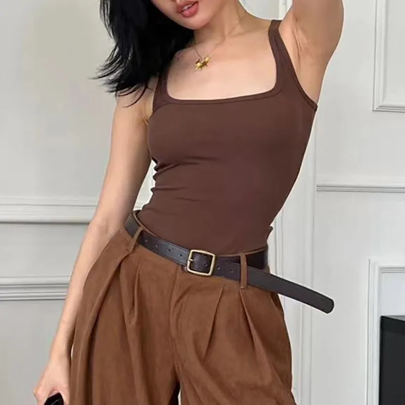 Slim Fit Knitted White Vest Women Summer Base Layer Tank Top Sleeveless Versatile Innerwear Outerwear Casual New Style