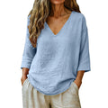 British Style Cotton T-shirt for Women with Half Sleeve and V Neck, Regular Sleeve Design