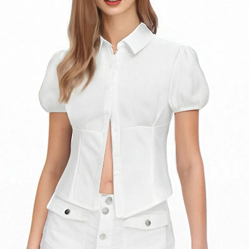Casual Women's Shirt in Polyester Fabric Featuring a Slim Fit Design