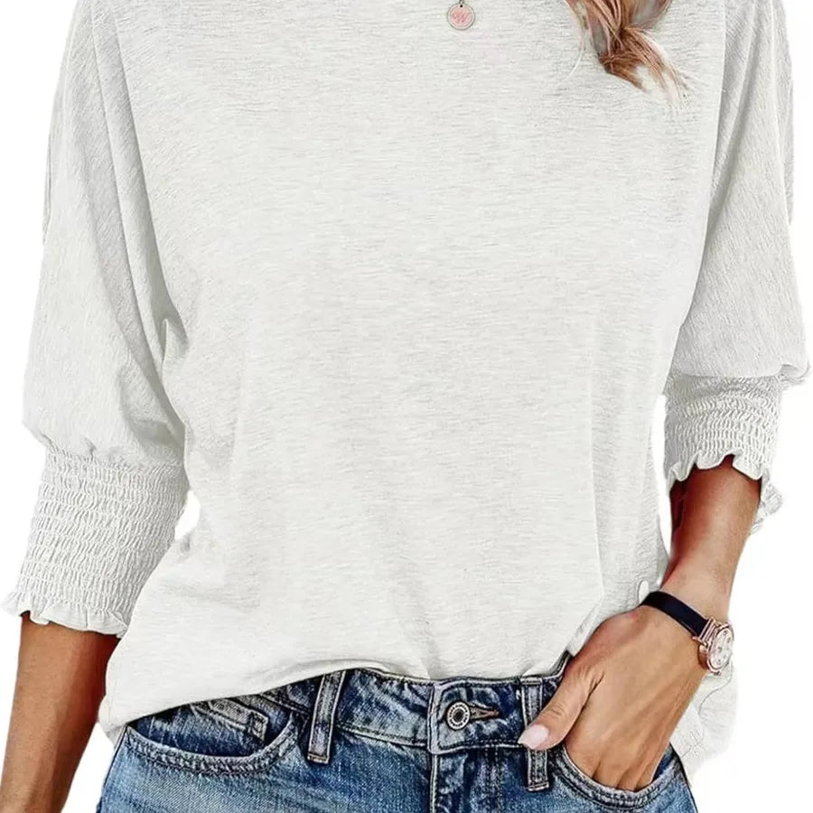 Europe and the United States    autumn new fashion loose crew neck cuff to win plus size T-shirt women