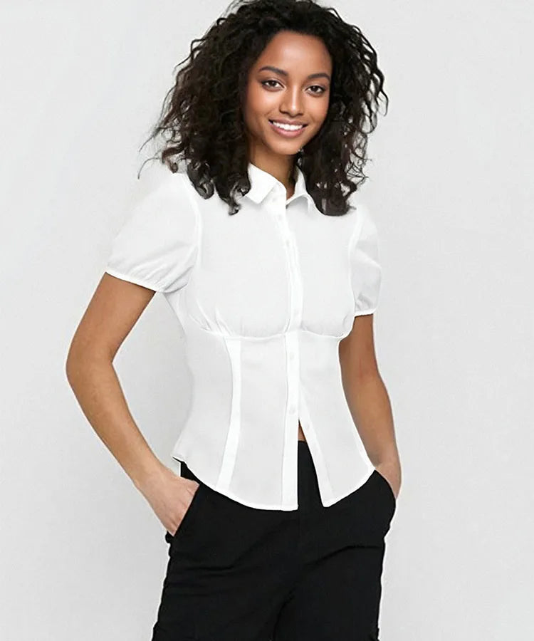 Casual Women's Shirt in Polyester Fabric Featuring a Slim Fit Design